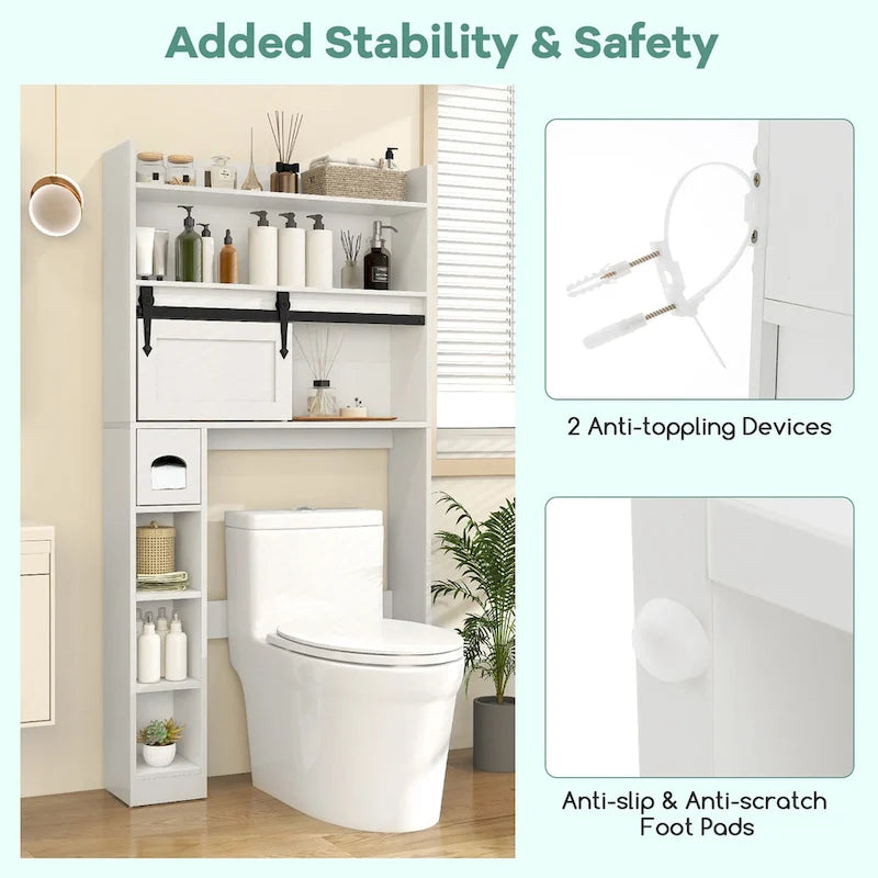 Meuble de rangement pour toilettes avec porte coulissante de style grange, réglable