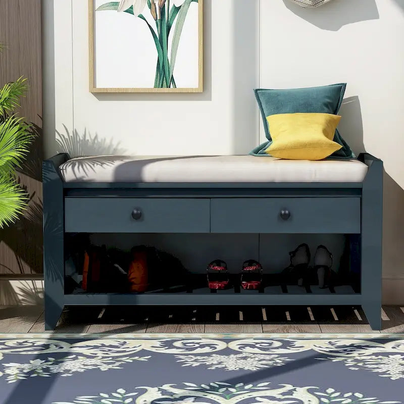 Banc de rangement d'entrée moderne multifonction avec siège rembourré et tiroirs
