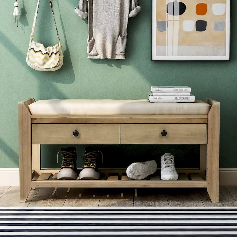 Banc de rangement d'entrée moderne multifonction avec siège rembourré et tiroirs