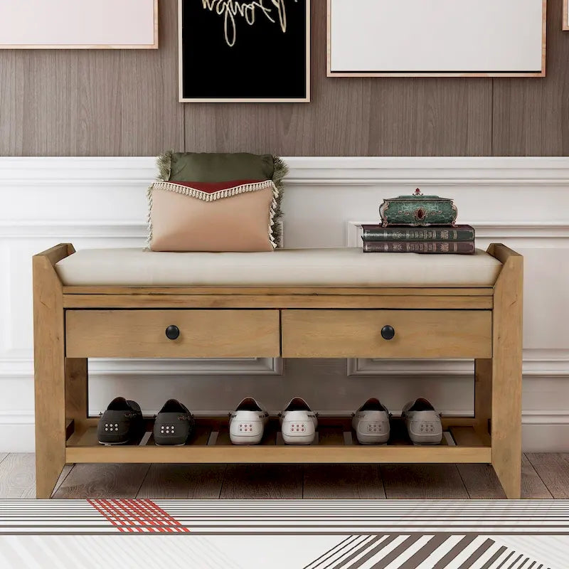 Banc de rangement d'entrée moderne multifonction avec siège rembourré et tiroirs
