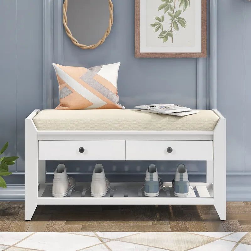 Banc de rangement d'entrée moderne multifonction avec siège rembourré et tiroirs