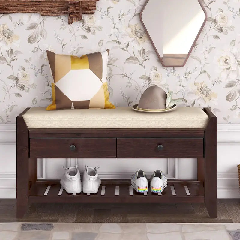 Banc de rangement d'entrée moderne multifonction avec siège rembourré et tiroirs