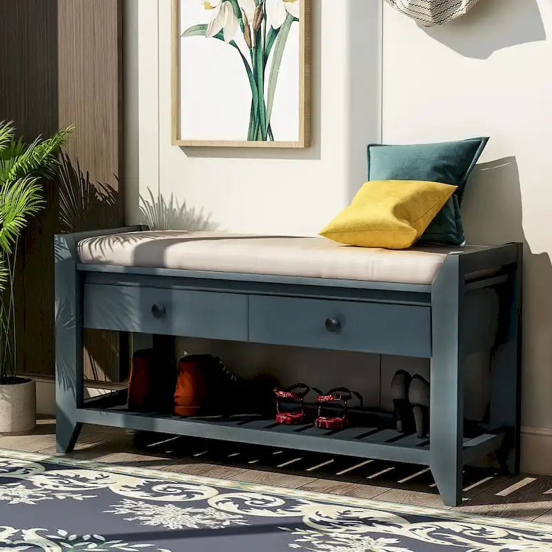 Banc de rangement d'entrée moderne multifonction avec siège rembourré et tiroirs