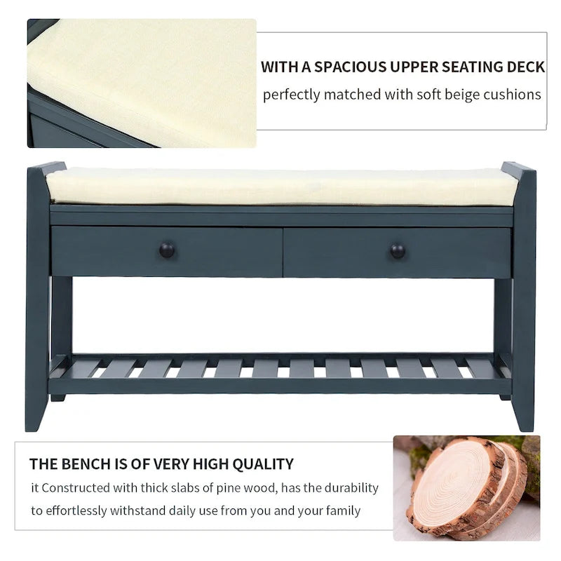 Banc de rangement d'entrée moderne multifonction avec siège rembourré et tiroirs