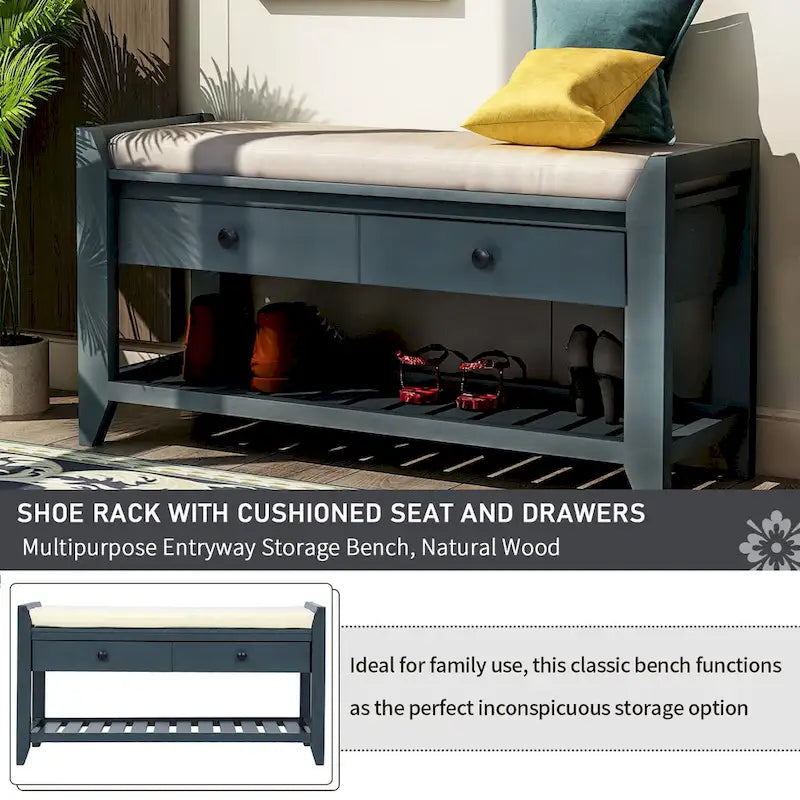 Banc de rangement d'entrée moderne multifonction avec siège rembourré et tiroirs