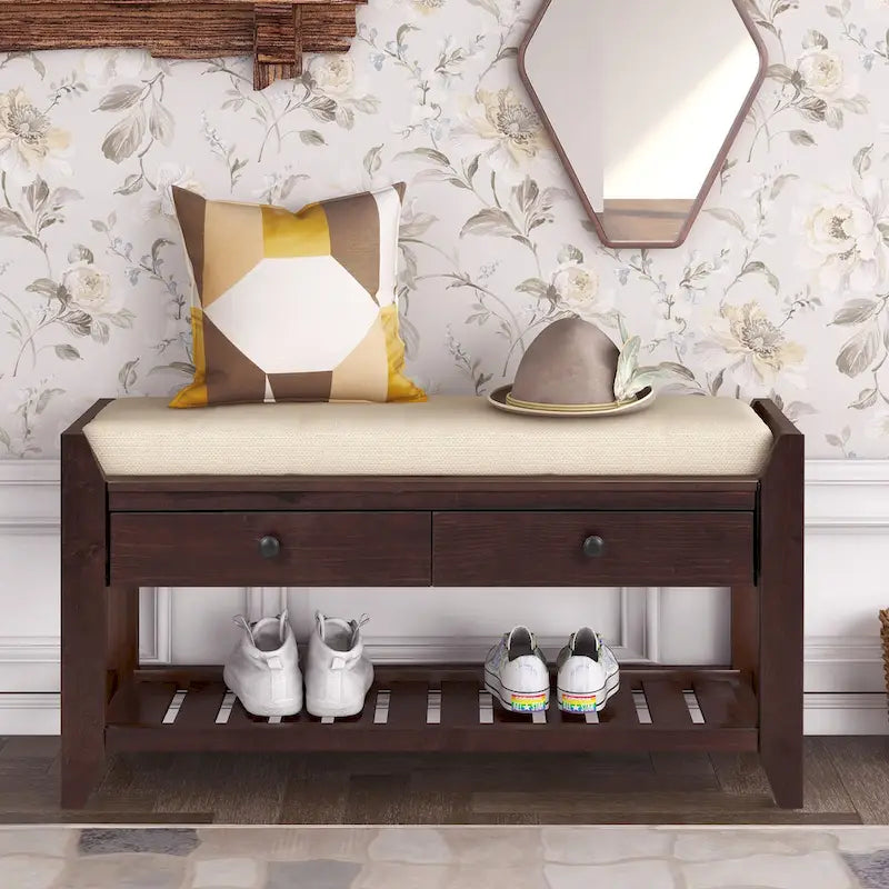 Banc de rangement d'entrée moderne multifonction avec siège rembourré et tiroirs