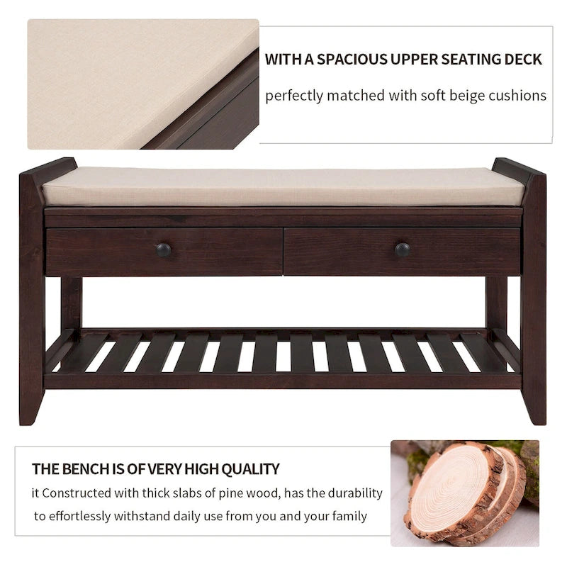 Banc de rangement d'entrée moderne multifonction avec siège rembourré et tiroirs