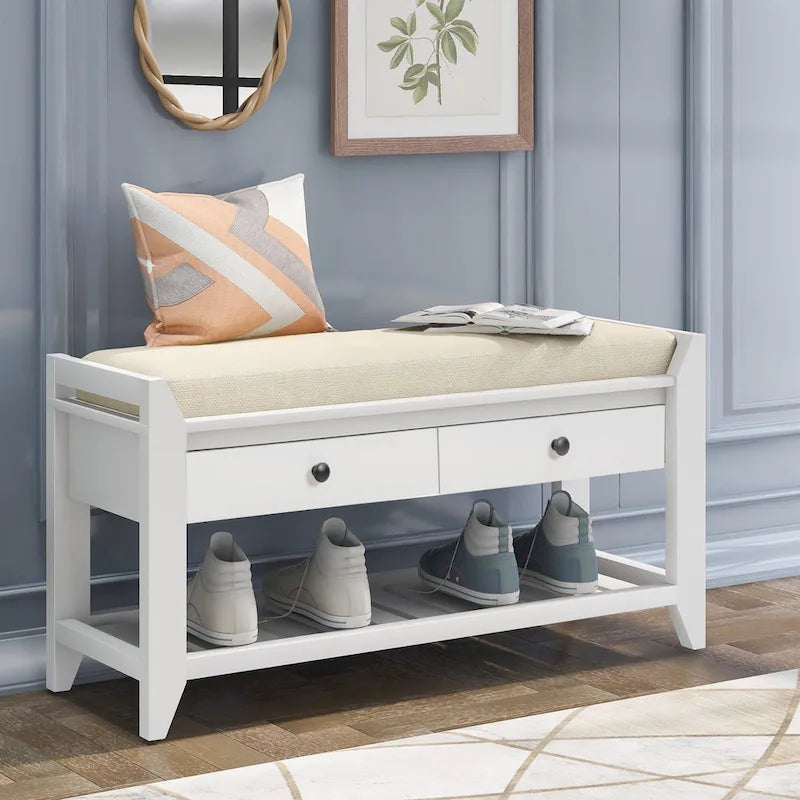 Banc de rangement d'entrée moderne multifonction avec siège rembourré et tiroirs
