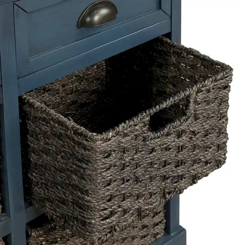 Meuble de rangement rustique avec deux tiroirs et quatre paniers en rotin classiques pour la salle à manger/l'entrée/le salon