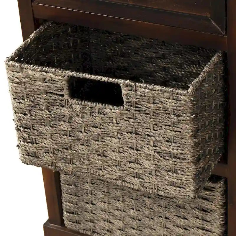 Meuble de rangement rustique avec deux tiroirs et quatre paniers en rotin classiques pour la salle à manger/l'entrée/le salon