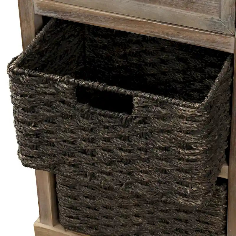 Meuble de rangement rustique avec deux tiroirs et quatre paniers en rotin classiques pour la salle à manger/l'entrée/le salon