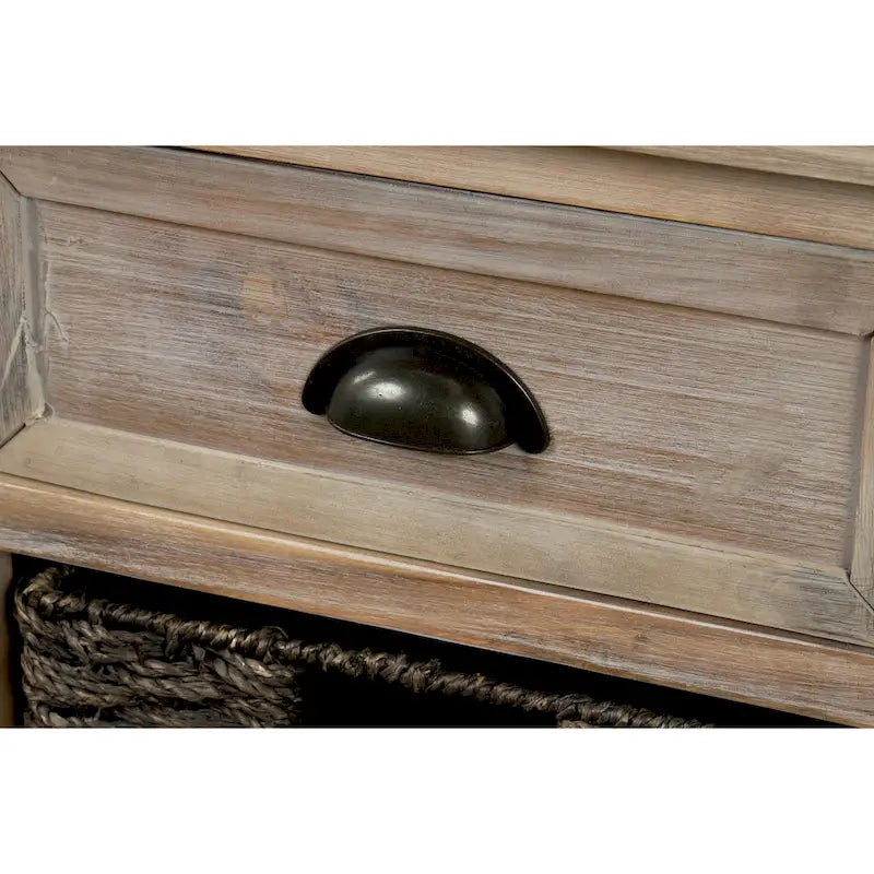 Meuble de rangement rustique avec deux tiroirs et quatre paniers en rotin classiques pour la salle à manger/l'entrée/le salon