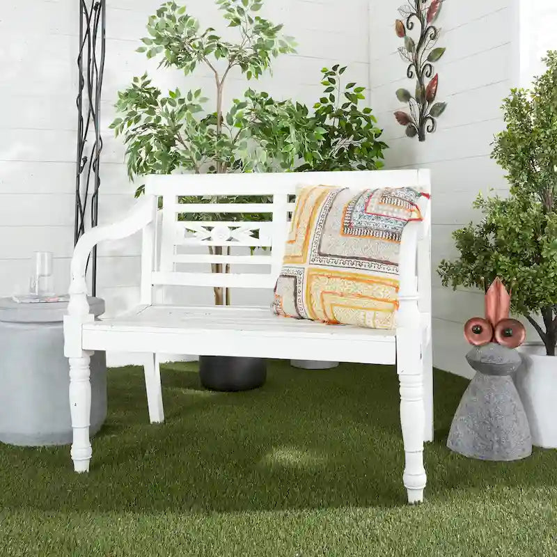Banc en bois - Blanc - 22 L x 40 P x 36 H