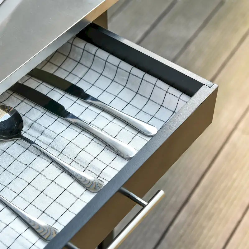 Desserte de cuisine roulante avec plateau en acier inoxydable, casier à vin et tiroir