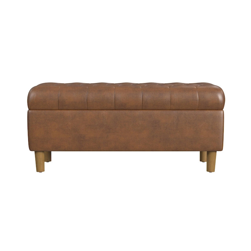Banc de rangement capitonné avec pieds en bois