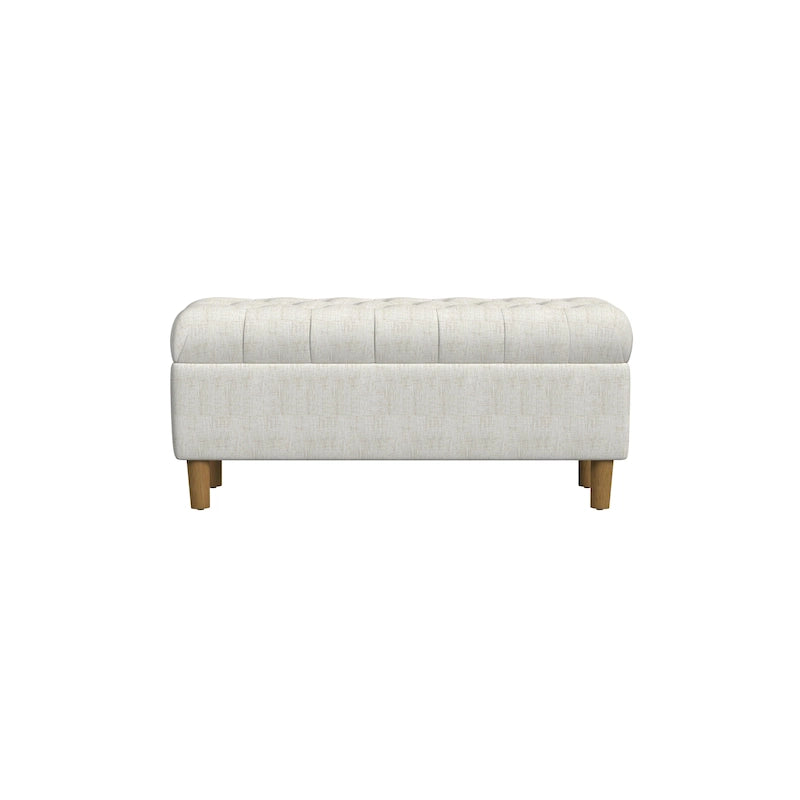 Banc de rangement capitonné avec pieds en bois