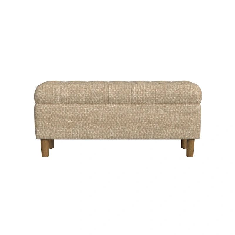 Banc de rangement capitonné avec pieds en bois