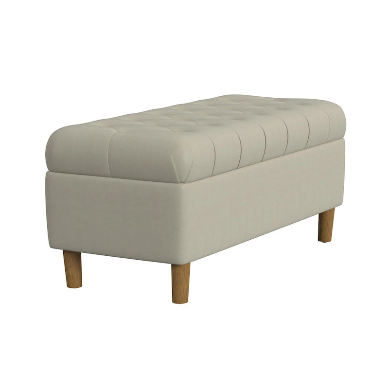 Banc de rangement capitonné avec pieds en bois