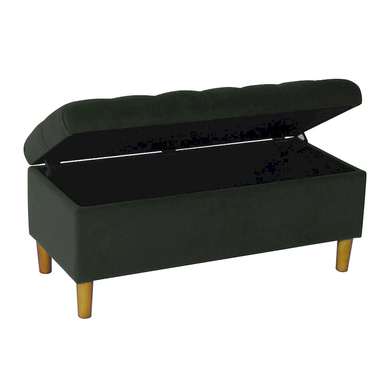 Banc de rangement capitonné avec pieds en bois