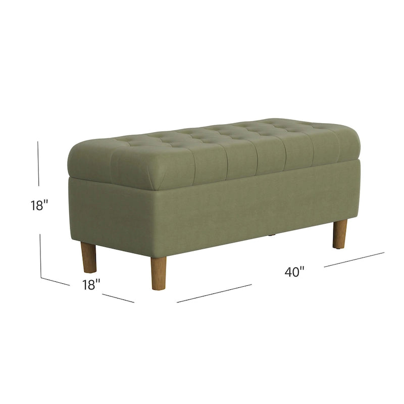 Banc de rangement capitonné avec pieds en bois
