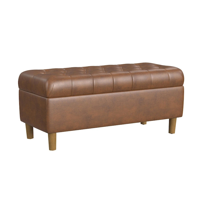 Banc de rangement capitonné avec pieds en bois
