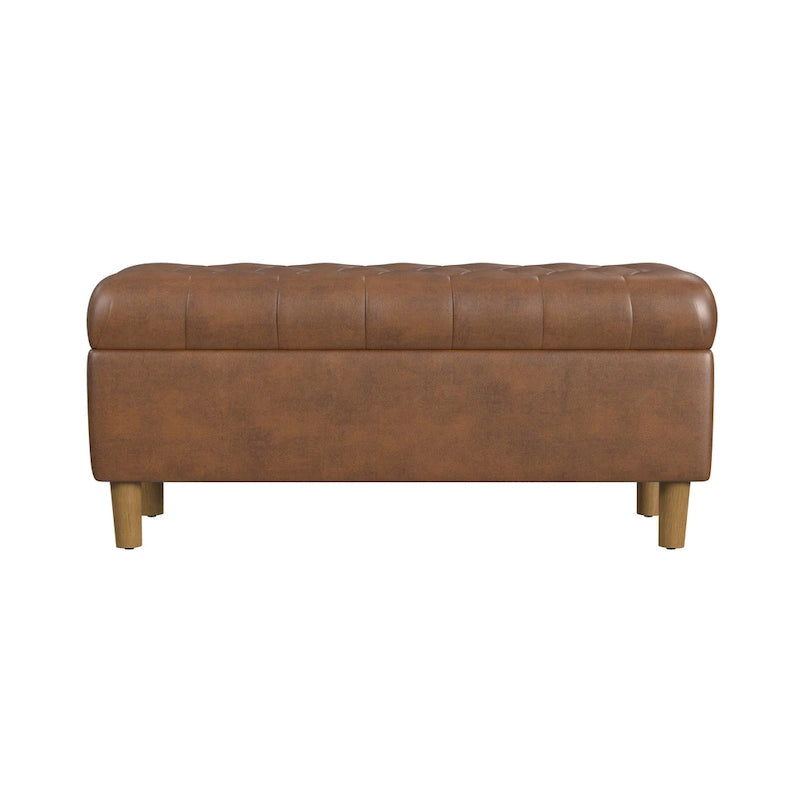 Banc de rangement capitonné avec pieds en bois