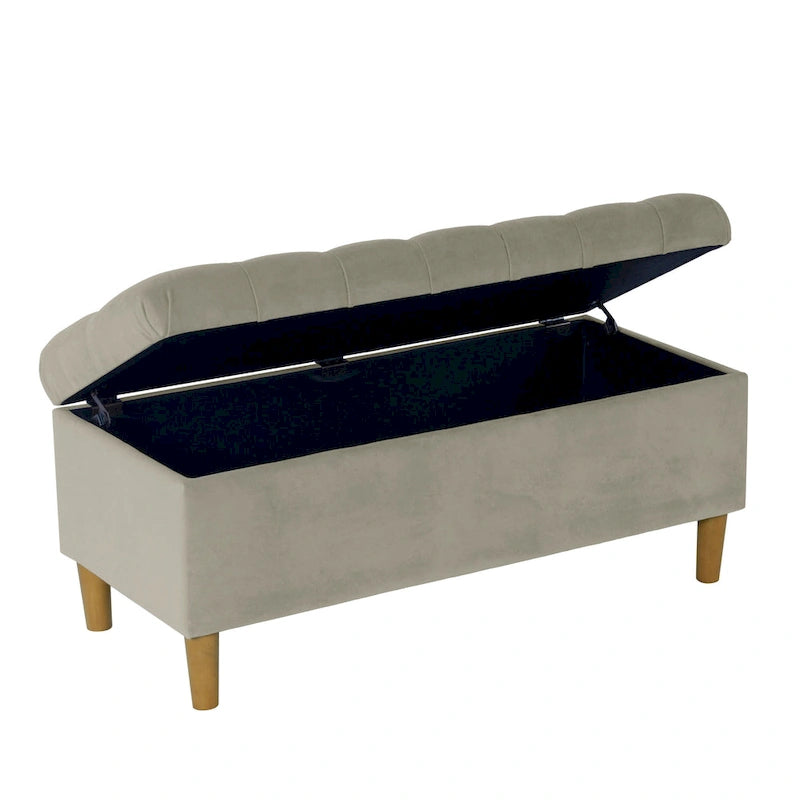 Banc de rangement capitonné avec pieds en bois