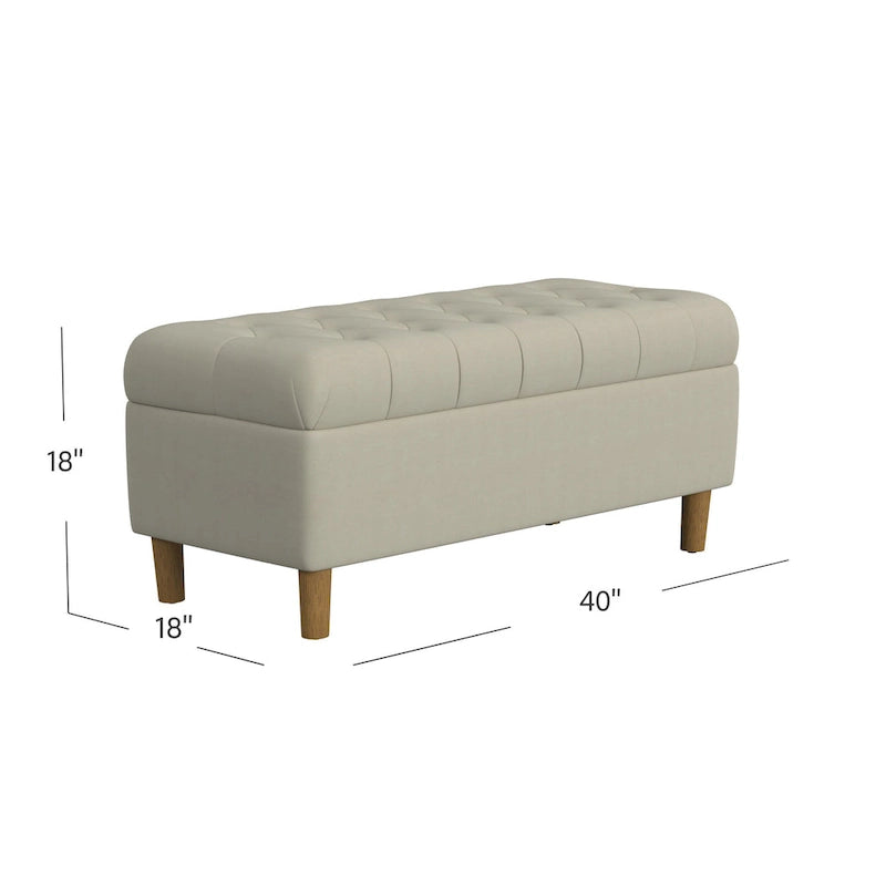 Banc de rangement capitonné avec pieds en bois