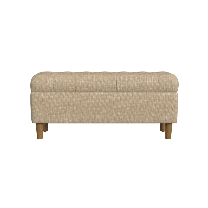 Banc de rangement capitonné avec pieds en bois