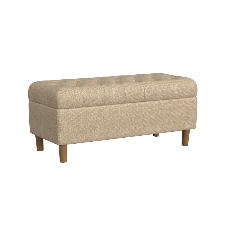 Banc de rangement capitonné avec pieds en bois