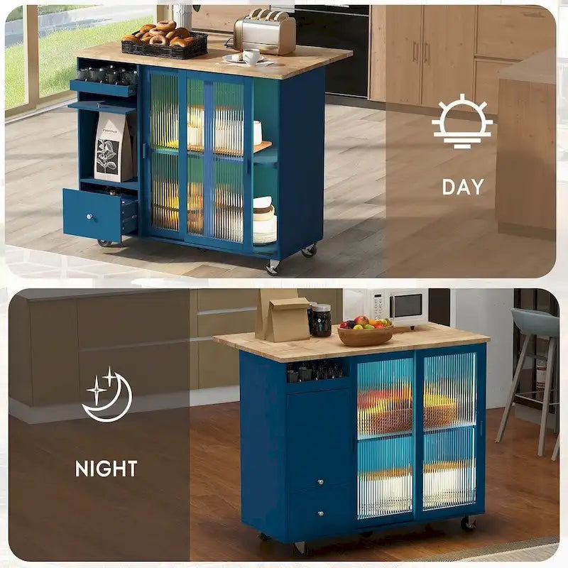 Chariot de cuisine pliable avec lumières LED