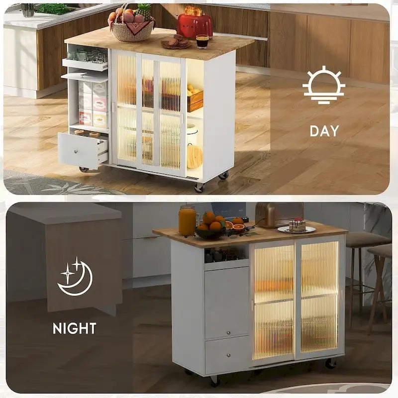 Chariot de cuisine pliable avec lumières LED