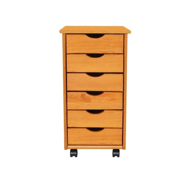 Chariot roulant 6 tiroirs en bois massif, pin moyen