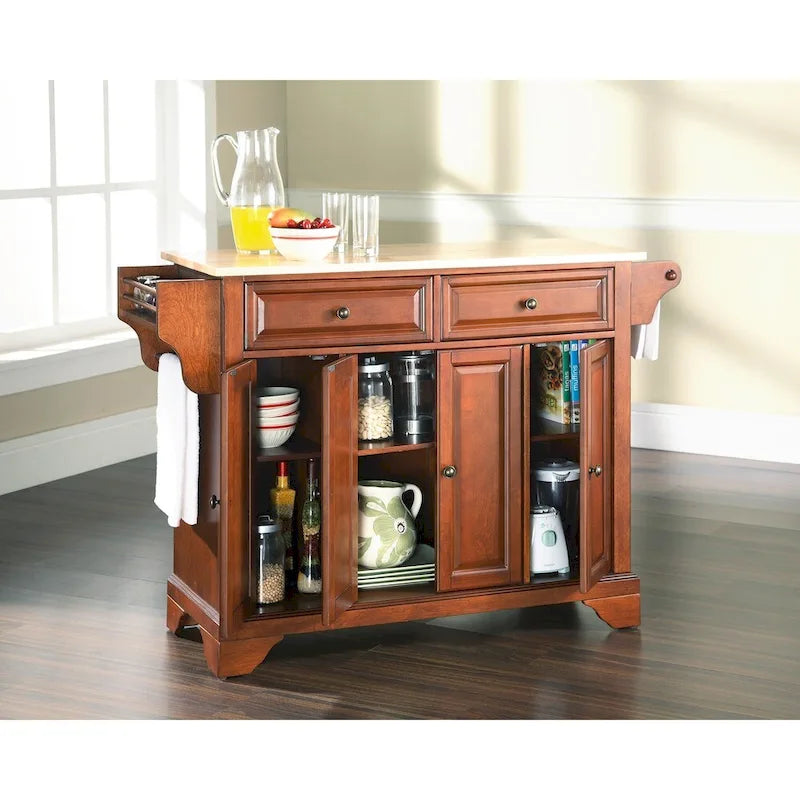 Îlot de cuisine en bois naturel plateau Cerisier classique - 45,7 P x 130,8 L x 91,4 H cm