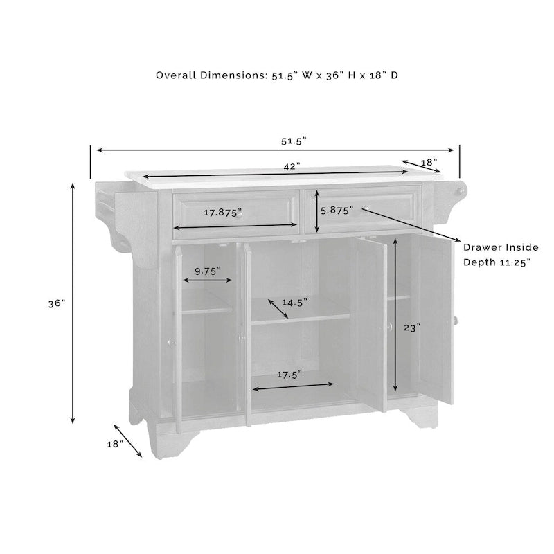 Îlot de cuisine en bois naturel plateau Cerisier classique - 45,7 P x 130,8 L x 91,4 H cm