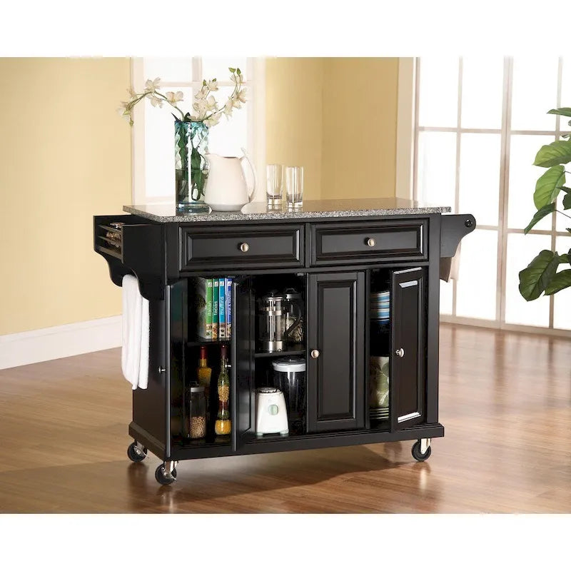 Desserte/Îlot de cuisine noir en granit massif – 18p x 51,5L x 36h