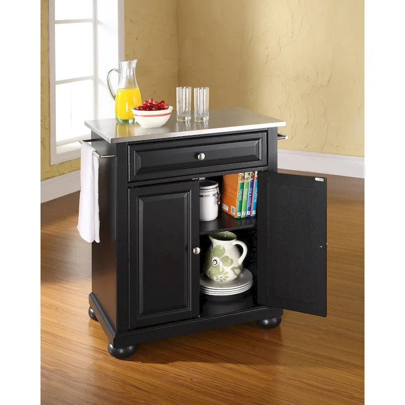 Dessus en acier inoxydable noir Îlot de cuisine portable - 18p x 31l x 35.5h