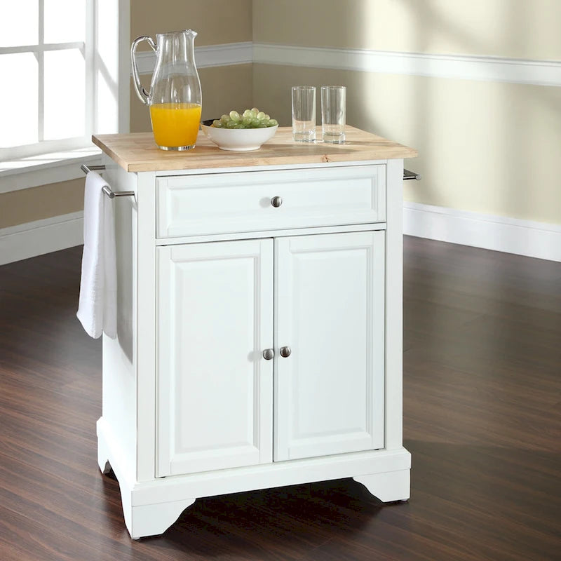 Crosley Lafayette Natural Wood Top Portable Kitchen Island in White Finish - 18d x 31w x 35h