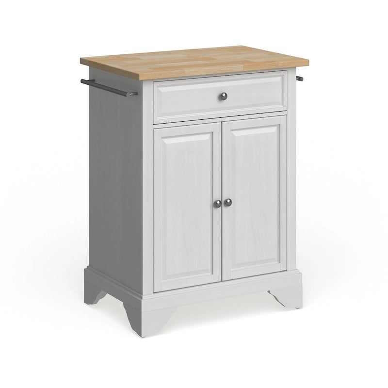 Îlot de cuisine portable avec plateau en bois naturel, finition blanche - 18p x 31l x 35h