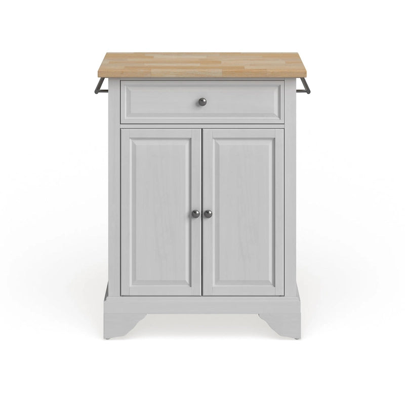 Îlot de cuisine portable avec plateau en bois naturel, finition blanche - 18p x 31l x 35h