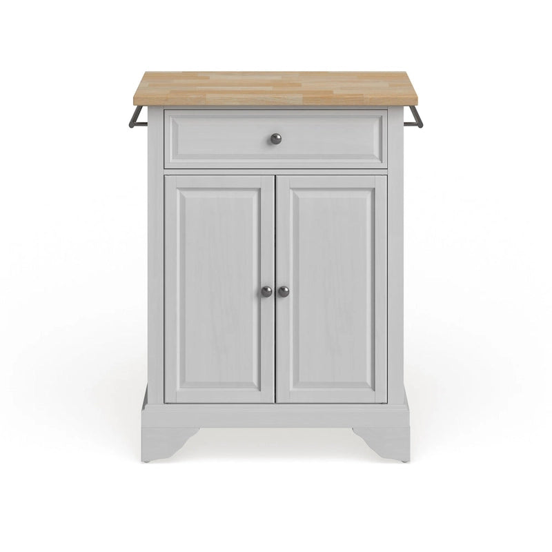 Îlot de cuisine portable avec plateau en bois naturel, finition blanche - 18p x 31l x 35h