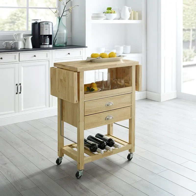 Chariot de cuisine rabattable à deux rallonges, naturel - 15,13p x 45l x 35,25h