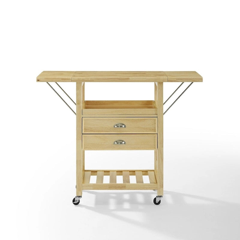 Chariot de cuisine rabattable à deux rallonges, naturel - 15,13p x 45l x 35,25h