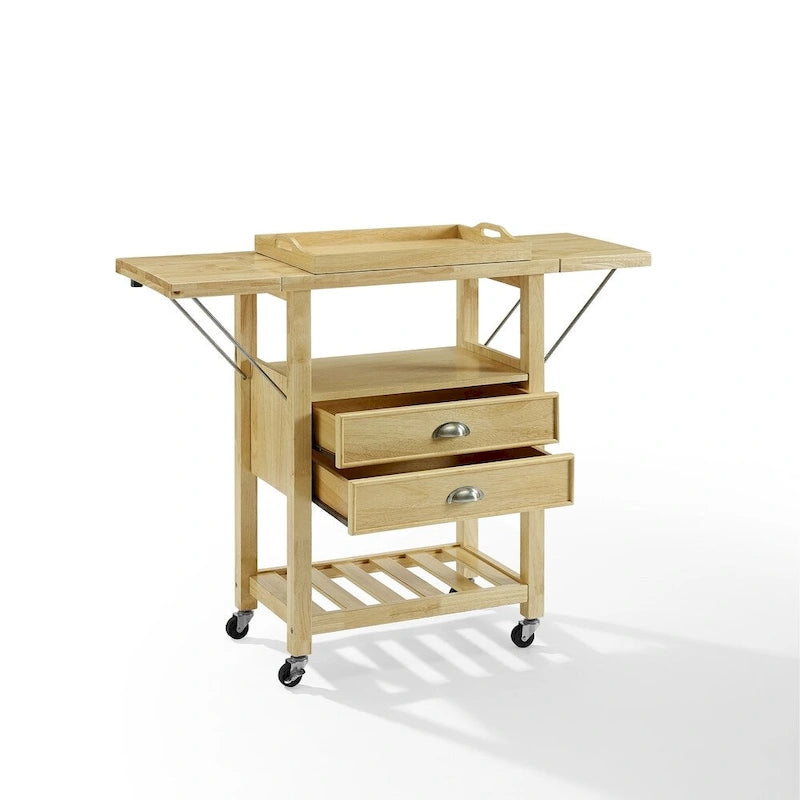 Chariot de cuisine rabattable à deux rallonges, naturel - 15,13p x 45l x 35,25h