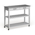 Îlot de cuisine en bois blanc/acier inoxydable – 17p x 43l x 35h