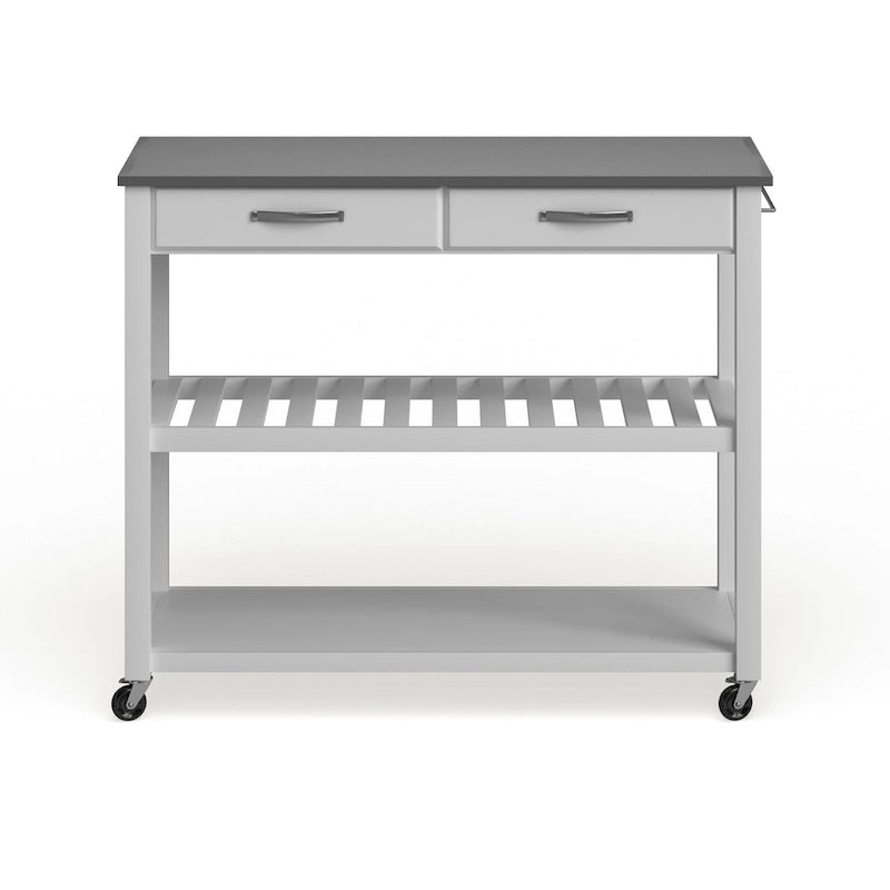 Îlot de cuisine en bois blanc/acier inoxydable – 17p x 43l x 35h