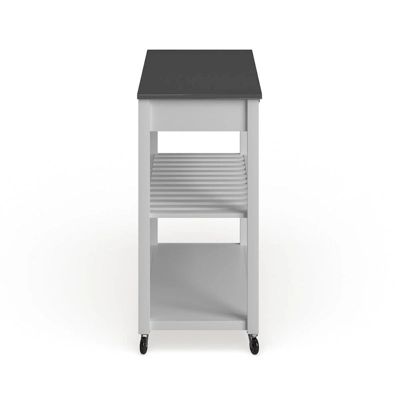 Îlot de cuisine en bois blanc/acier inoxydable – 17p x 43l x 35h
