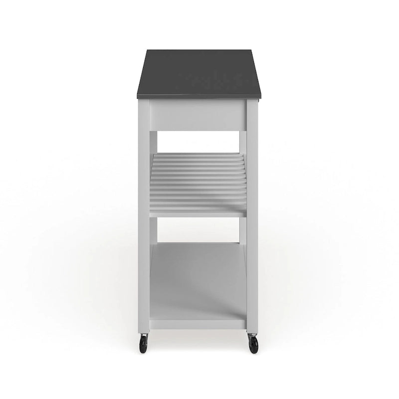 Îlot de cuisine en bois blanc/acier inoxydable – 17p x 43l x 35h