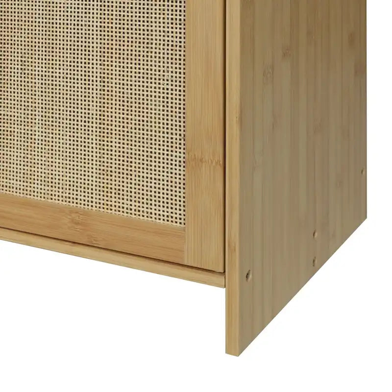 Buffet bahut de cuisine à 3 portes en rotin naturel et bambou
