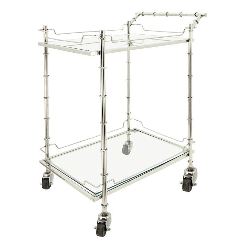 Chariot de bar roulant rectangulaire à deux niveaux en argent 30 avec plateau en verre